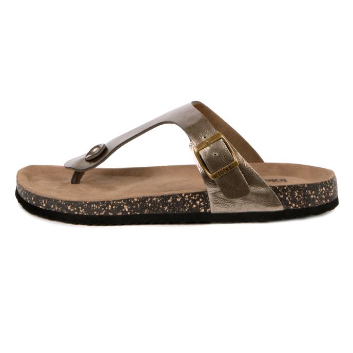 totes® Ladies PU Buckle Toe Post Gunmetal Extra Image 3